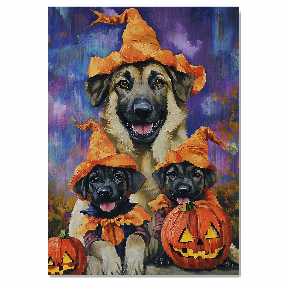 Halloween Anatolian Shepherd Dog Family Wall Art with Pumpkins Fall Farmhouse Decor for Pet Lovers on Ready to Hang 1.5" Thick Canvas Wrap, Floating Framed Canvas, Flat Rolled Canvas
