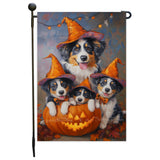Australian Shepherd Halloween Witch Garden Flag Outdoor Spooky Pumpkin Welcome Front Porch Decorations for Home Scary Seasonal Yard Sign