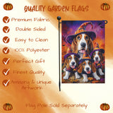 Basset Hound Dog Witch Pumpkin Yard Banner Autumn Outdoor Lawn Pathway Dog Lover Gift Halloween Night Forest Bats Garden Flag for Outside Home Party Decor