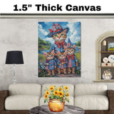 Patriotic Bengal Cat Mother and Three Kittens in Red White and Blue Outfits by a Lake with Floral Summer Backdrop on Ready to Hang 1.5" Thick Canvas Wrap, Floating Framed Canvas, Flat Rolled Canvas