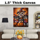 Biewer Terrier Dog Family Halloween Canvas Wall Art with Pumpkins Fall Farmhouse Decor for Pet Lovers on Ready to Hang 1.5" Thick Canvas Wrap, Floating Framed Canvas, Flat Rolled Canvas