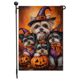 Biewer Terrier Dog Pumpkin Forest Rustic Maple Leaves Garden Flag for Halloween Seasonal Decor for Thanksgiving Spooky Yard Flag for Farmhouse Lawn Decorations