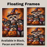 Biewer Terrier Dog Family Halloween Canvas Wall Art with Pumpkins Fall Farmhouse Decor for Pet Lovers on Ready to Hang 1.5" Thick Canvas Wrap, Floating Framed Canvas, Flat Rolled Canvas