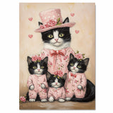 Mother Cat and Kittens Dressed as Nurses with Red Cross Hats and White Uniforms Black and White Tuxedo Cat Family Portrait on Ready to Hang 1.5" Thick Canvas Wrap, Floating Framed Canvas, Flat Rolled Canvas