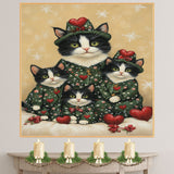 Mother Cat and Kittens in Colorful Rainbow Outfits with Party Hats and Hearts Whimsical Black and White Tuxedo Cat Family Celebration Portrait on Ready to Hang 1.5" Thick Canvas Wrap, Floating Framed Canvas, Flat Rolled Canvas