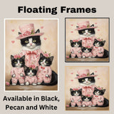Mother Cat and Kittens Dressed as Nurses with Red Cross Hats and White Uniforms Black and White Tuxedo Cat Family Portrait on Ready to Hang 1.5" Thick Canvas Wrap, Floating Framed Canvas, Flat Rolled Canvas