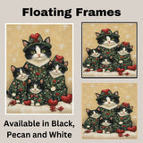 Mother Cat and Kittens in Colorful Rainbow Outfits with Party Hats and Hearts Whimsical Black and White Tuxedo Cat Family Celebration Portrait on Ready to Hang 1.5" Thick Canvas Wrap, Floating Framed Canvas, Flat Rolled Canvas