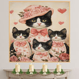 Charming Tuxedo Cats Portrait with Hearts Romantic Black and White Kittens Artwork for Cat Lovers Gift on Ready to Hang 1.5" Thick Canvas Wrap, Floating Framed Canvas, Flat Rolled Canvas