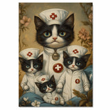 Mother Cat and Kittens in Nurse Outfits Charming Tuxedo Cat Family Artwork for Cat Lovers, Healthcare Gifts, and Nursery Decor on Ready to Hang 1.5" Thick Canvas Wrap, Floating Framed Canvas, Flat Rolled Canvas