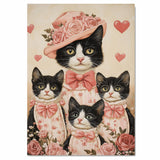 Charming Tuxedo Cats Portrait with Hearts Romantic Black and White Kittens Artwork for Cat Lovers Gift on Ready to Hang 1.5" Thick Canvas Wrap, Floating Framed Canvas, Flat Rolled Canvas