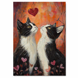 Charming Oil Painting of Mother Texudo Cat and Kittens in Blue Outfits with Red Hearts and Roses on Beige Background for Cat Lovers on Ready to Hang 1.5" Thick Canvas Wrap, Floating Framed Canvas, Flat Rolled Canvas