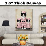 Colorful Oil Painting of Texudo Cat Family in Rainbow Outfits with Roses and Hearts for Cat Lovers and Whimsical Art Enthusiasts on Ready to Hang 1.5" Thick Canvas Wrap, Floating Framed Canvas, Flat Rolled Canvas