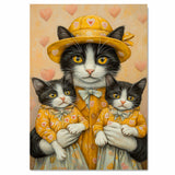 Mother Cat and Kittens in Charming Pink Outfits with Roses and Hearts Whimsical Black and White Tuxedo Cat Family Relaxing Portrait on Ready to Hang 1.5" Thick Canvas Wrap, Floating Framed Canvas, Flat Rolled Canvas