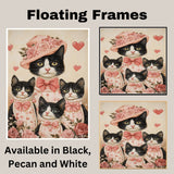 Charming Tuxedo Cats Portrait with Hearts Romantic Black and White Kittens Artwork for Cat Lovers Gift on Ready to Hang 1.5" Thick Canvas Wrap, Floating Framed Canvas, Flat Rolled Canvas