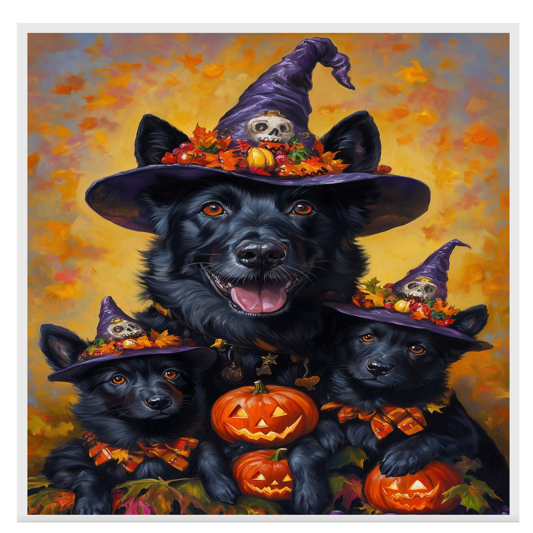 Belgian Shepherd Dog Halloween Canvas Wall Art with Pumpkins Fall Farmhouse Decor for Pet Lovers on Ready to Hang 1.5" Thick Canvas Wrap, Floating Framed Canvas, Flat Rolled Canvas