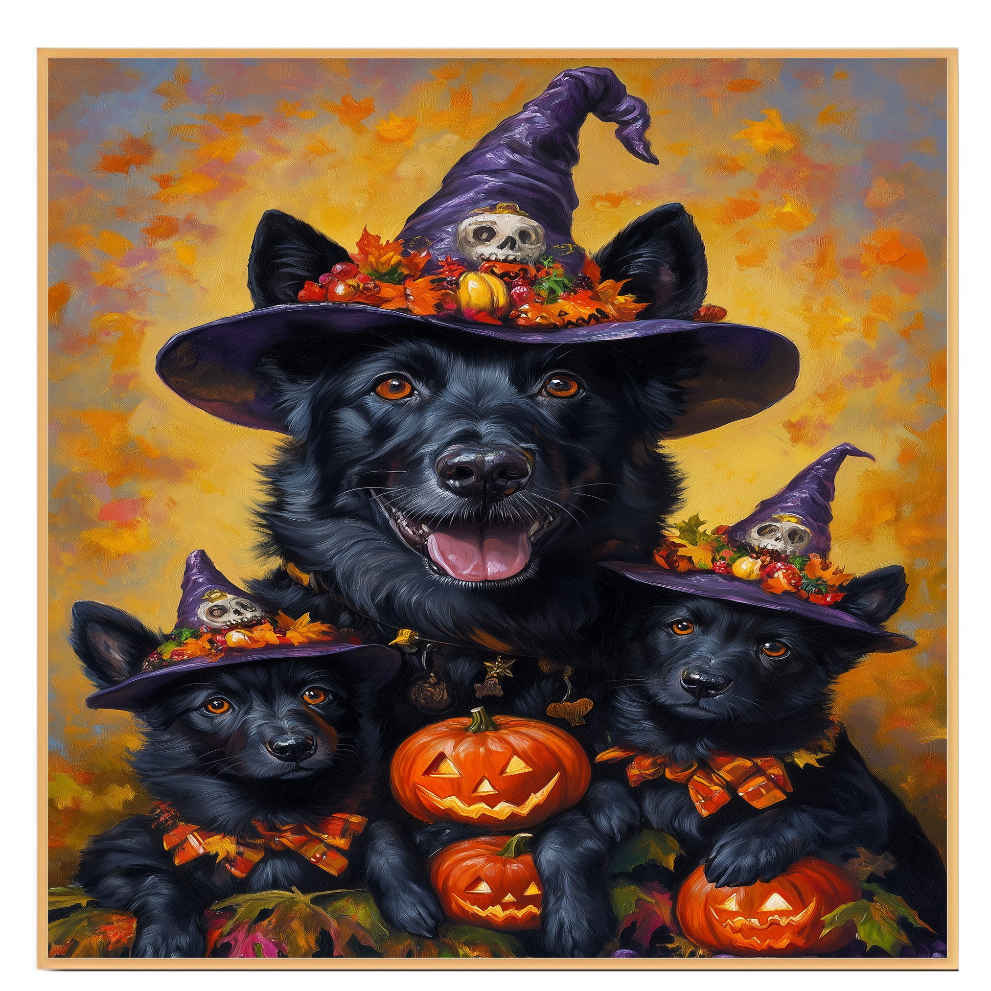 Belgian Shepherd Dog Halloween Canvas Wall Art with Pumpkins Fall Farmhouse Decor for Pet Lovers on Ready to Hang 1.5" Thick Canvas Wrap, Floating Framed Canvas, Flat Rolled Canvas