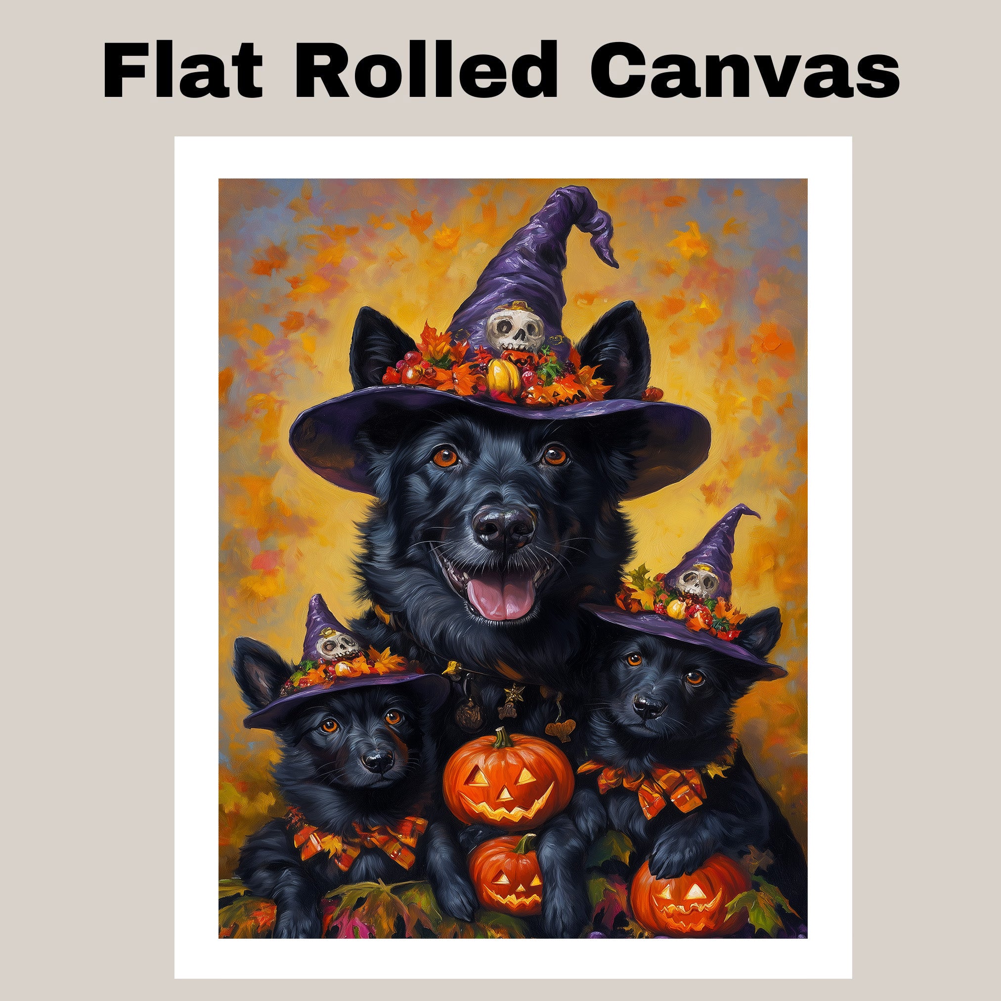 Belgian Shepherd Dog Halloween Canvas Wall Art with Pumpkins Fall Farmhouse Decor for Pet Lovers on Ready to Hang 1.5" Thick Canvas Wrap, Floating Framed Canvas, Flat Rolled Canvas