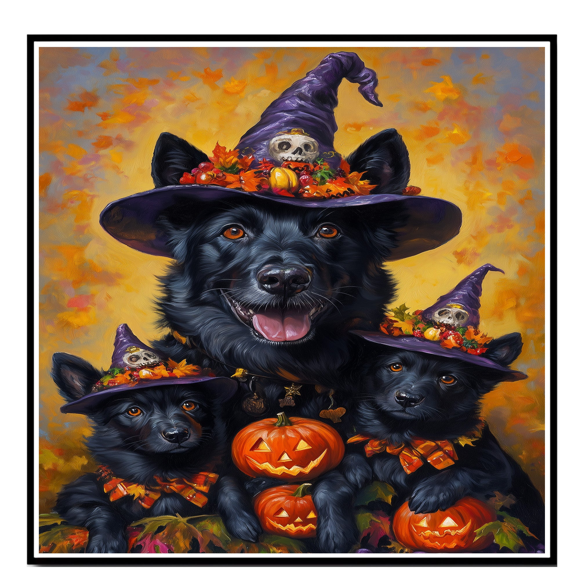 Belgian Shepherd Dog Halloween Canvas Wall Art with Pumpkins Fall Farmhouse Decor for Pet Lovers on Ready to Hang 1.5" Thick Canvas Wrap, Floating Framed Canvas, Flat Rolled Canvas