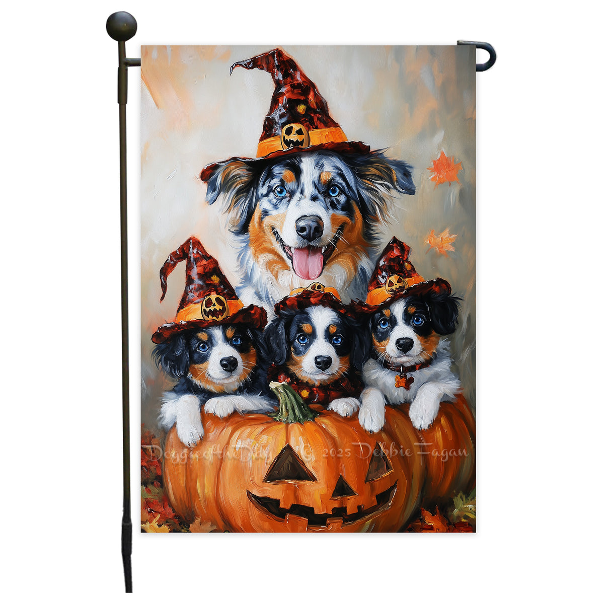Australian Shepherd Dog Halloween Welcome Yard Flag for Farmhouse Holiday Yard Outdoor Decoration for Fall Pumpkin Garden Banner for Outside Home Lawn Decor