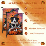 Border Collie Puppies Halloween Witch Hat Garden Flag for Pet Moms Holiday Outdoor Yard Flag Autumn Bats Decorations for Front Yard Home