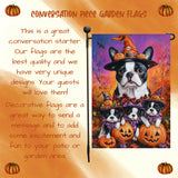 Boston Terrier Puppies Spooky Halloween Pumpkin Garden Flag Rustic Forest Yard Flag Seasonal Farmhouse Fall Thanksgiving Home Outside Decor Mailbox Flag