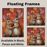Bunny Couple Holding Heart Romantic Rabbit Artwork for Animal Lovers and Cozy Valentine Decor on Ready to Hang 1.5" Thick Canvas Wrap, Floating Framed Canvas, Flat Rolled Canvas