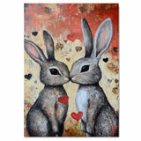Bunny Couple Kissing with Hearts Romantic Rabbit Artwork for Animal Lovers and Cozy Home Spaces on Ready to Hang 1.5" Thick Canvas Wrap, Floating Framed Canvas, Flat Rolled Canvas