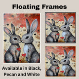 Bunny Couple Kissing with Hearts Romantic Rabbit Artwork for Animal Lovers and Cozy Home Spaces on Ready to Hang 1.5" Thick Canvas Wrap, Floating Framed Canvas, Flat Rolled Canvas