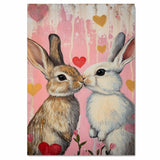 Bunny Couple Kissing on Pink Background Romantic Rabbit Artwork for Animal Lovers and Valentine Decor on Ready to Hang 1.5" Thick Canvas Wrap, Floating Framed Canvas, Flat Rolled Canvas