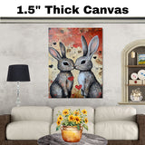 Bunny Couple Kissing with Hearts Romantic Rabbit Artwork for Animal Lovers and Cozy Home Spaces on Ready to Hang 1.5" Thick Canvas Wrap, Floating Framed Canvas, Flat Rolled Canvas