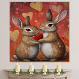 Bunny Couple Holding Heart Romantic Rabbit Artwork for Animal Lovers and Cozy Valentine Decor on Ready to Hang 1.5" Thick Canvas Wrap, Floating Framed Canvas, Flat Rolled Canvas