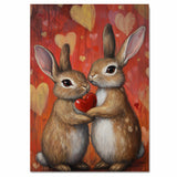 Bunny Couple Holding Heart Romantic Rabbit Artwork for Animal Lovers and Cozy Valentine Decor on Ready to Hang 1.5" Thick Canvas Wrap, Floating Framed Canvas, Flat Rolled Canvas