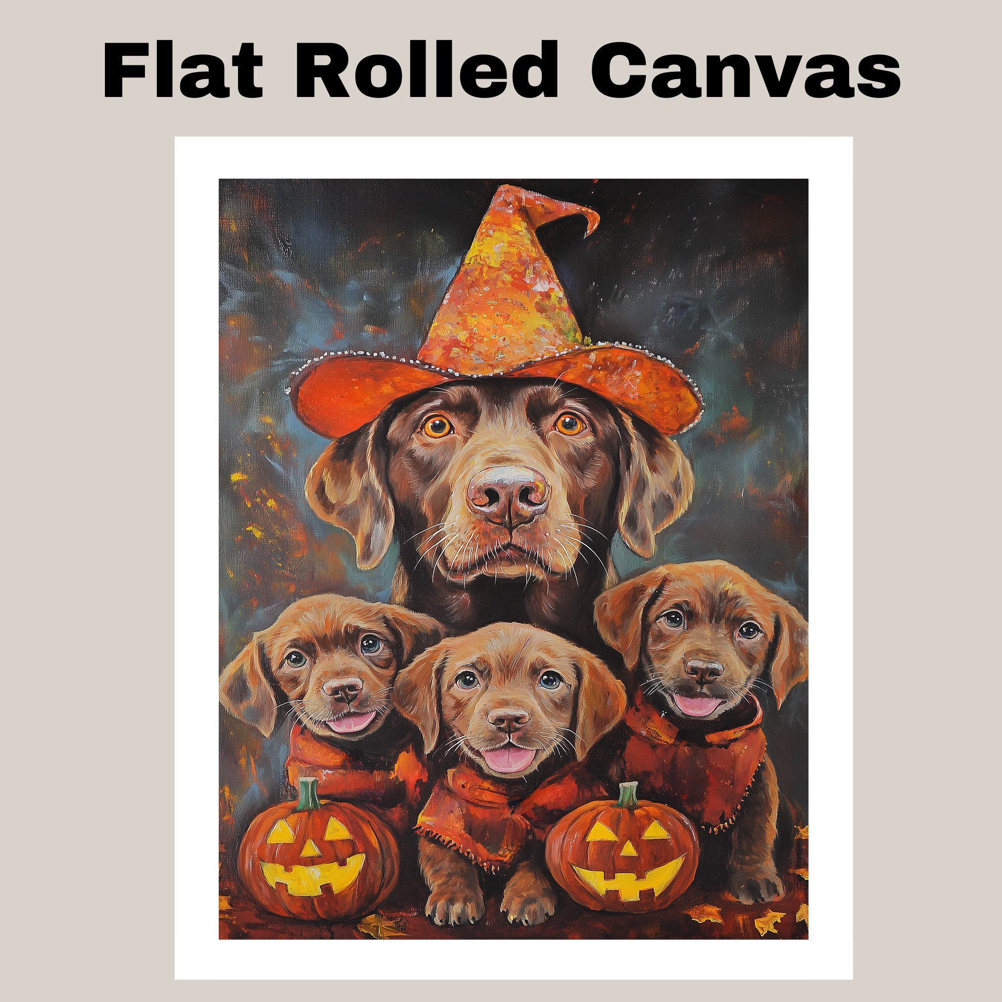 Chesapeake Bay Retriever Halloween Canvas Wall Art with Pumpkins Rustic Fall Farmhouse Decor for Cozy Autumn Homes on Ready to Hang 1.5" Thick Canvas Wrap, Floating Framed Canvas, Flat Rolled Canvas