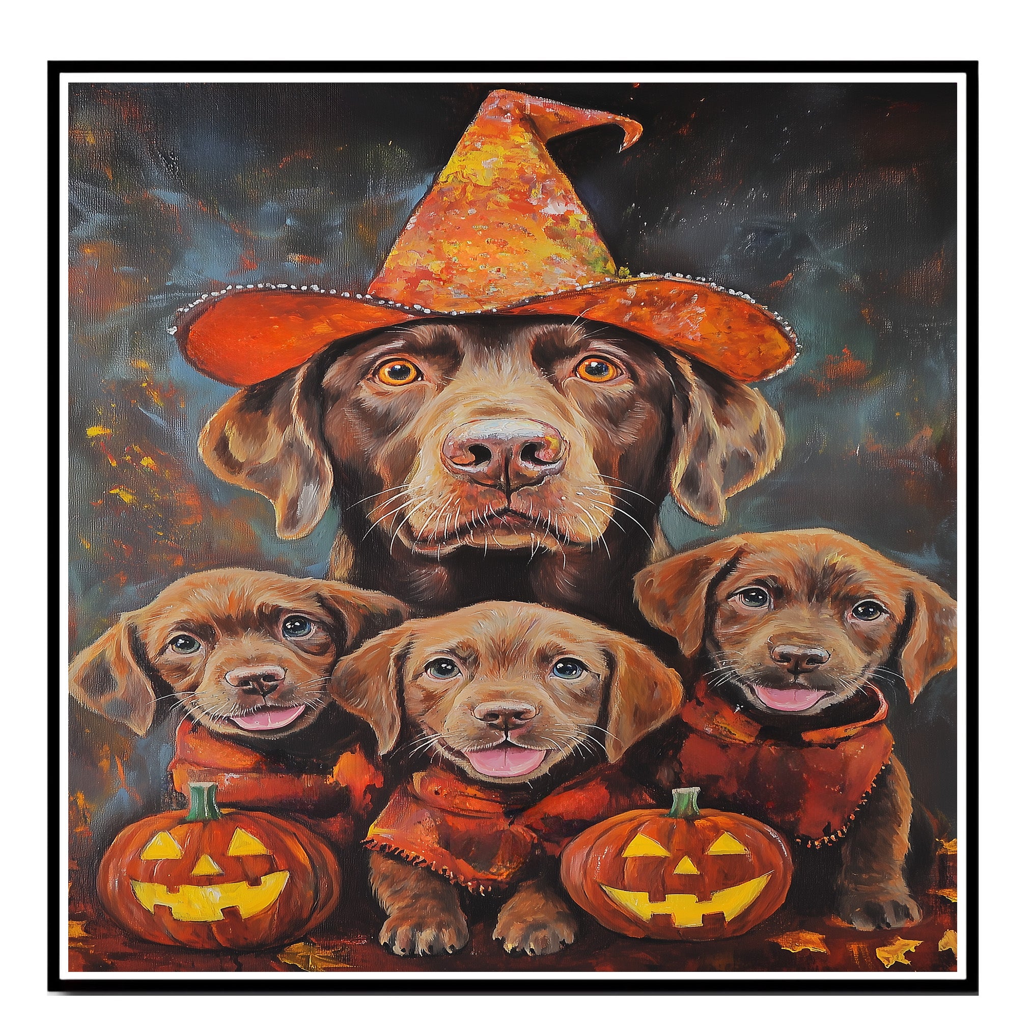 Chesapeake Bay Retriever Halloween Canvas Wall Art with Pumpkins Rustic Fall Farmhouse Decor for Cozy Autumn Homes on Ready to Hang 1.5" Thick Canvas Wrap, Floating Framed Canvas, Flat Rolled Canvas
