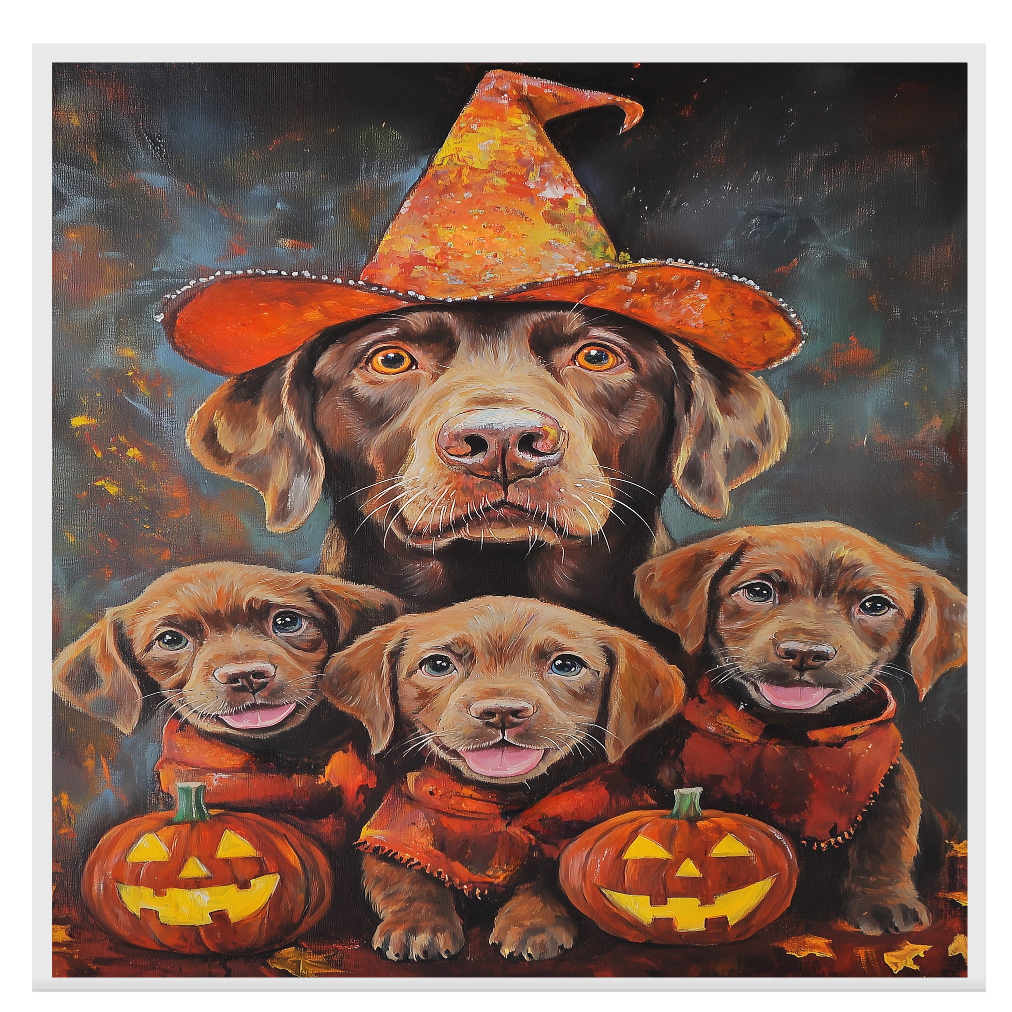 Chesapeake Bay Retriever Halloween Canvas Wall Art with Pumpkins Rustic Fall Farmhouse Decor for Cozy Autumn Homes on Ready to Hang 1.5" Thick Canvas Wrap, Floating Framed Canvas, Flat Rolled Canvas