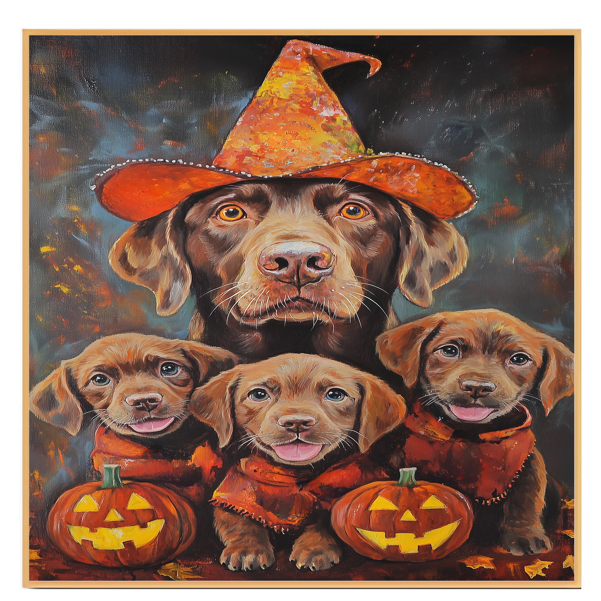 Chesapeake Bay Retriever Halloween Canvas Wall Art with Pumpkins Rustic Fall Farmhouse Decor for Cozy Autumn Homes on Ready to Hang 1.5" Thick Canvas Wrap, Floating Framed Canvas, Flat Rolled Canvas
