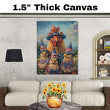 Mother Chicken with Three Baby Chicks in Patriotic Outfits and Hats American Flag Oil Painting on Ready to Hang 1.5" Thick Canvas Wrap, Floating Framed Canvas, Flat Rolled Canvas