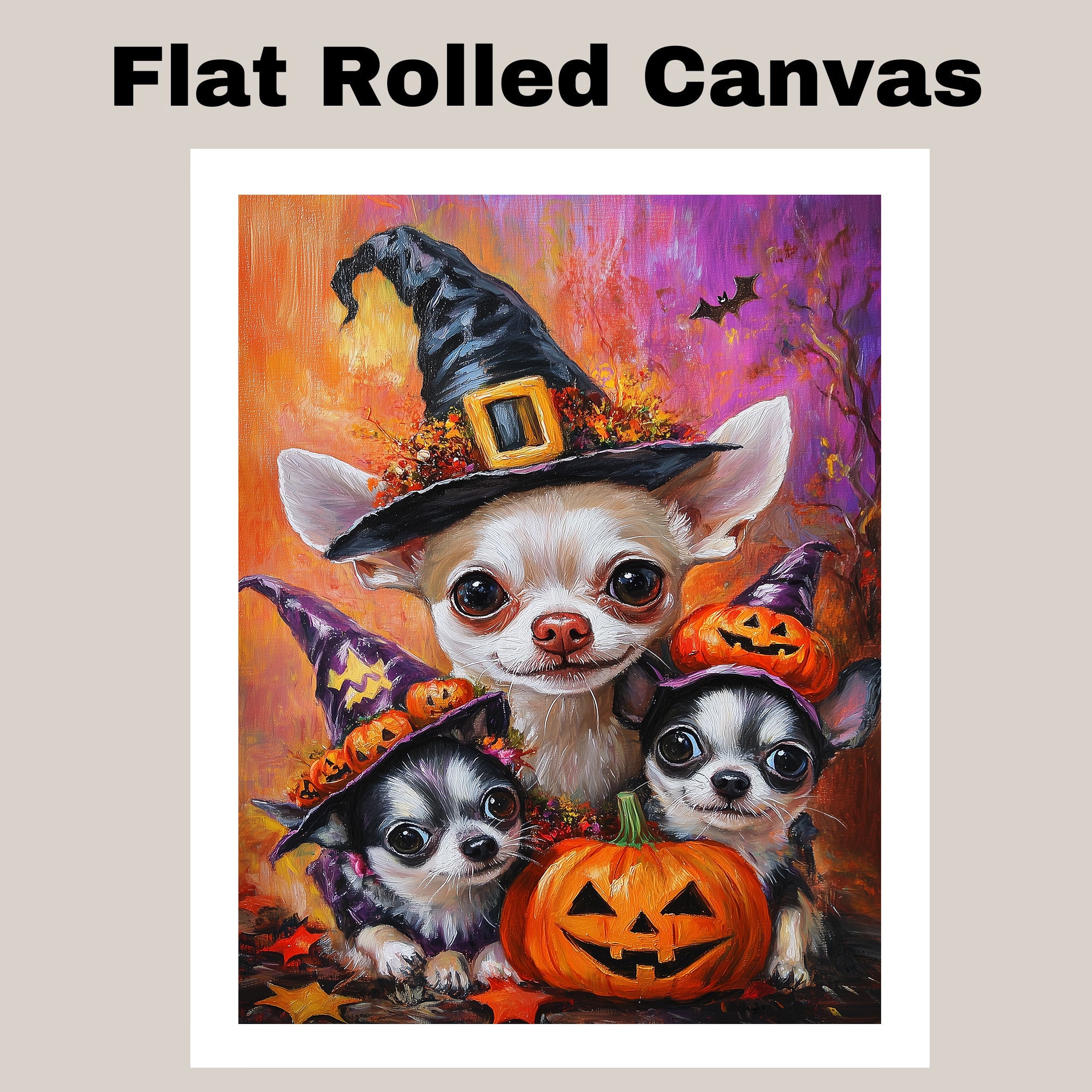 Chihuahua Dog Halloween Canvas Wall Art with Pumpkins Rustic Fall Accent for Cozy Autumn Home Decoration on Ready to Hang 1.5" Thick Canvas Wrap, Floating Framed Canvas, Flat Rolled Canvas