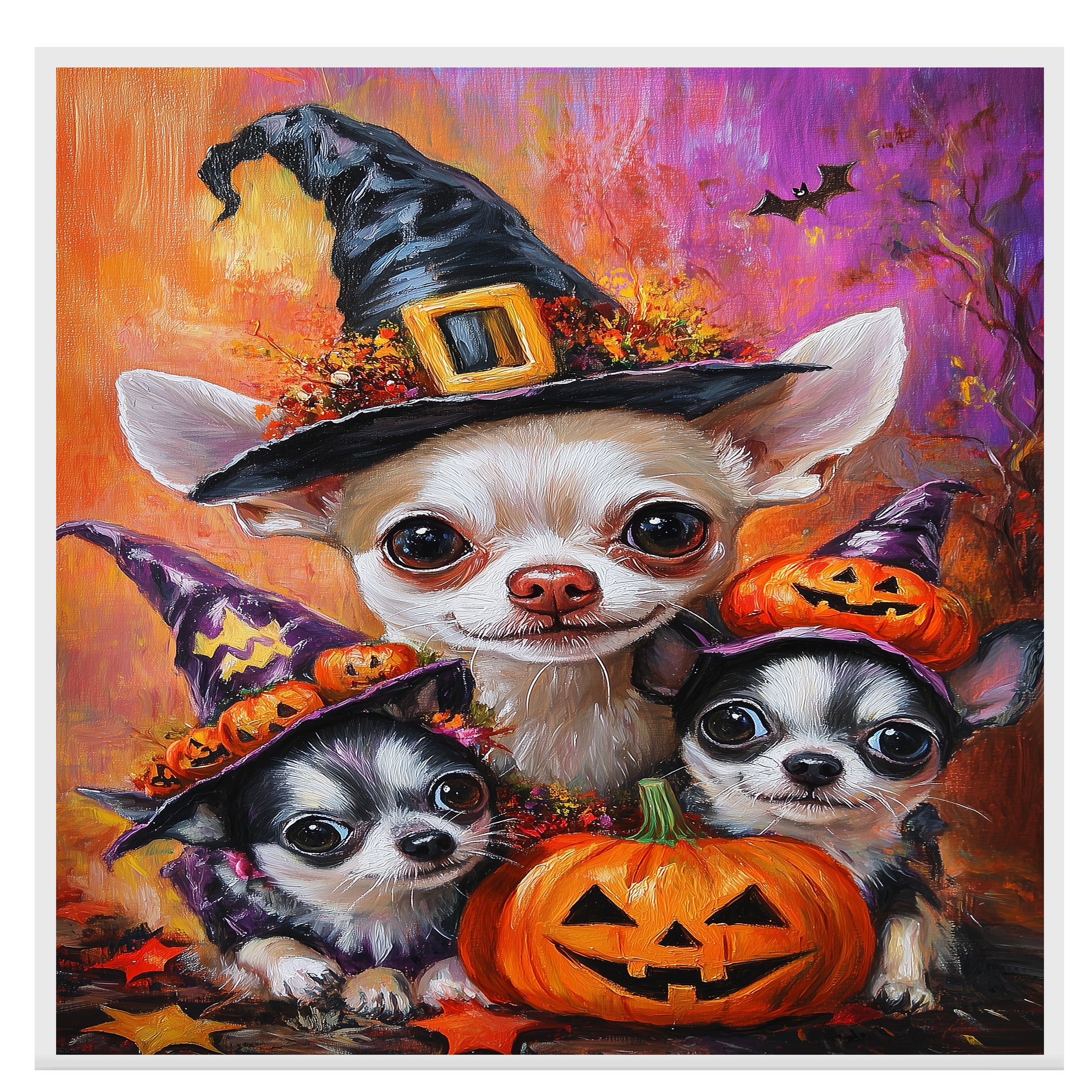 Chihuahua Dog Halloween Canvas Wall Art with Pumpkins Rustic Fall Accent for Cozy Autumn Home Decoration on Ready to Hang 1.5" Thick Canvas Wrap, Floating Framed Canvas, Flat Rolled Canvas