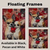 Chihuahua Couple with Hearts Romantic Dog Artwork for Animal Lovers and Cozy Home Decor on Ready to Hang 1.5" Thick Canvas Wrap, Floating Framed Canvas, Flat Rolled Canvas