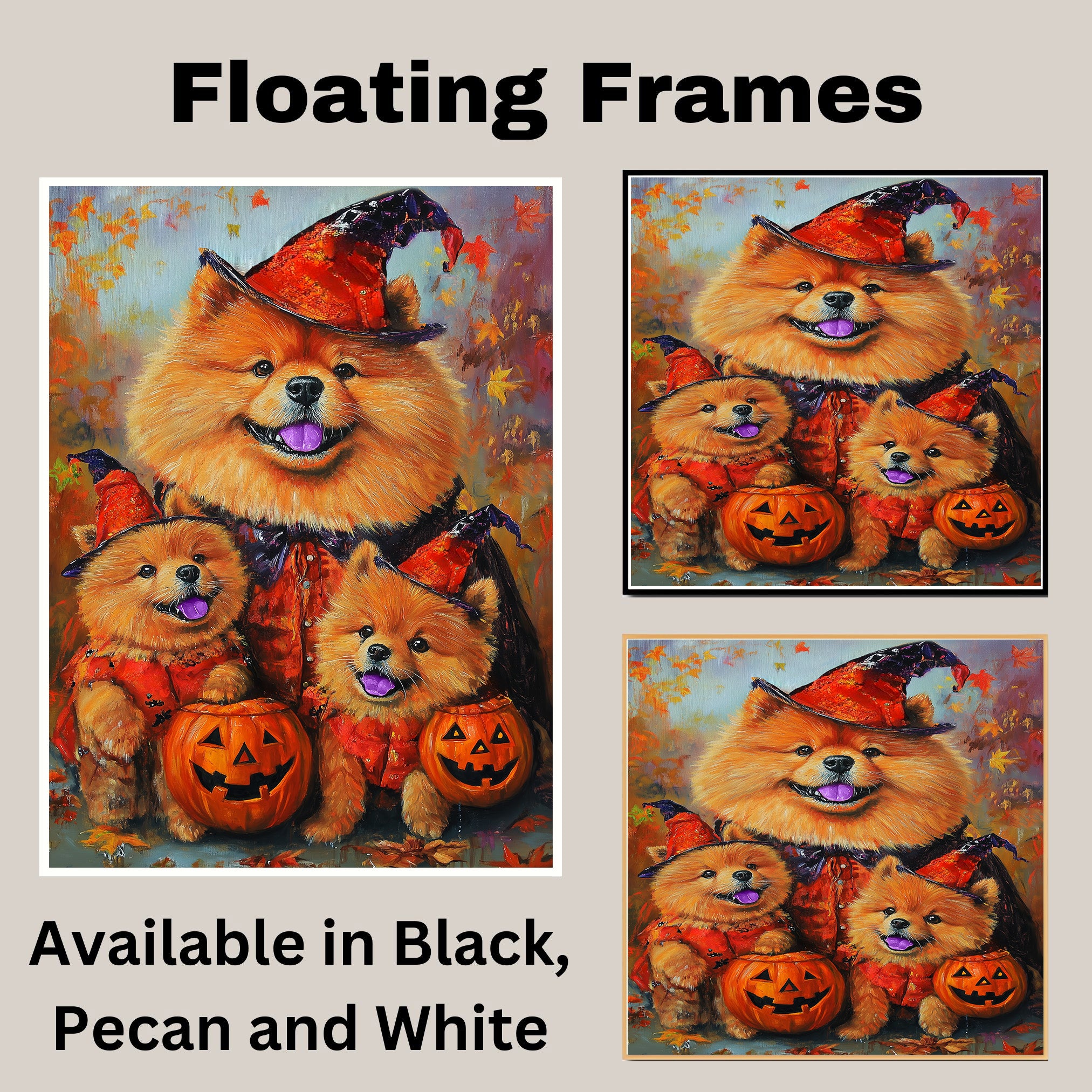 Chow Chow Dog Halloween Canvas Wall Art with Pumpkins Rustic Fall Farmhouse Accent for Autumn Home Decoration on Ready to Hang 1.5" Thick Canvas Wrap, Floating Framed Canvas, Flat Rolled Canvas