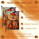Chow Chow Dog Spooky Pumpkin Garden Flag for Halloween Fall Maple Leaves Rustic Decoration Yard Flag for Outdoor Garden Lawn Pathway Holiday Party Decor