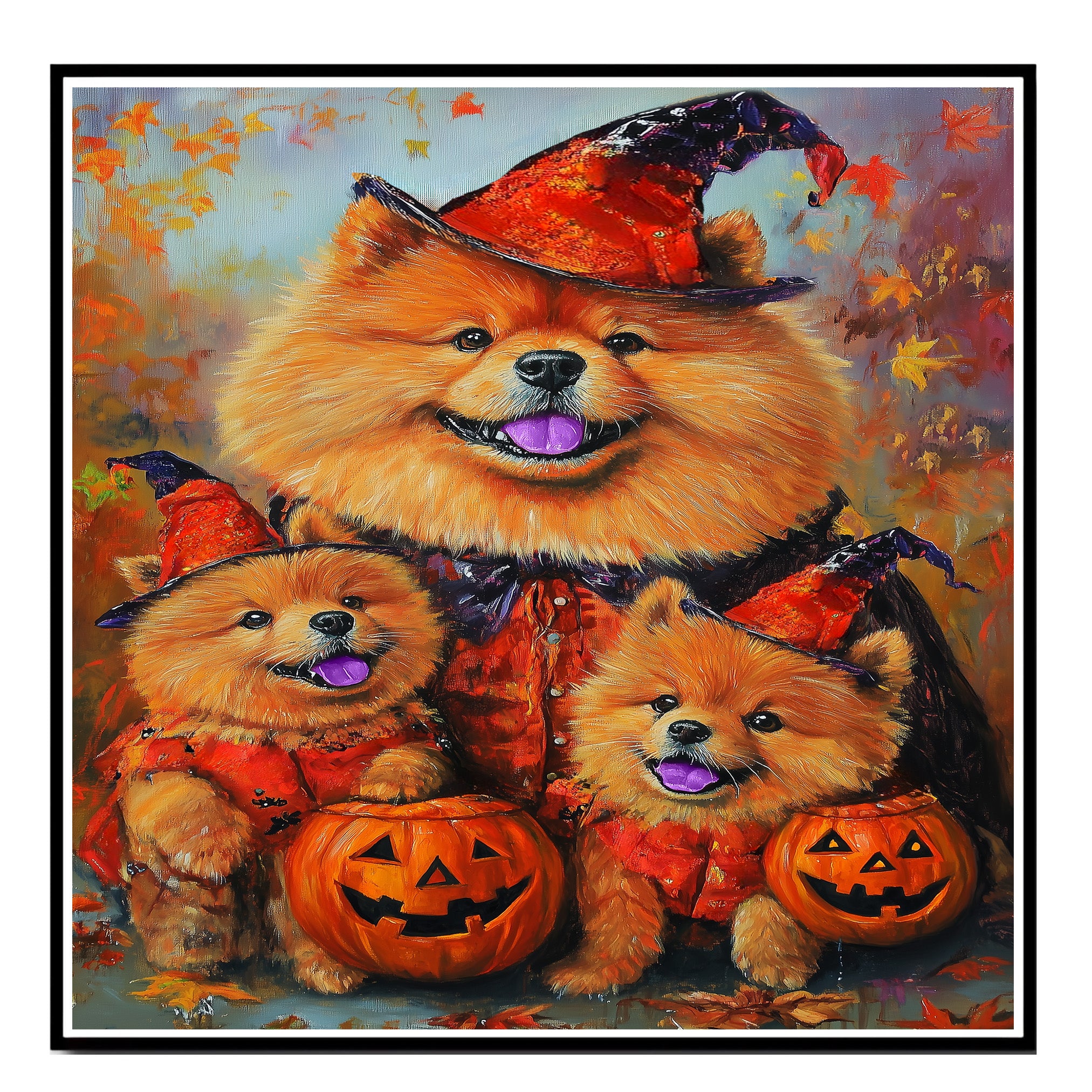 Chow Chow Dog Halloween Canvas Wall Art with Pumpkins Rustic Fall Farmhouse Accent for Autumn Home Decoration on Ready to Hang 1.5" Thick Canvas Wrap, Floating Framed Canvas, Flat Rolled Canvas