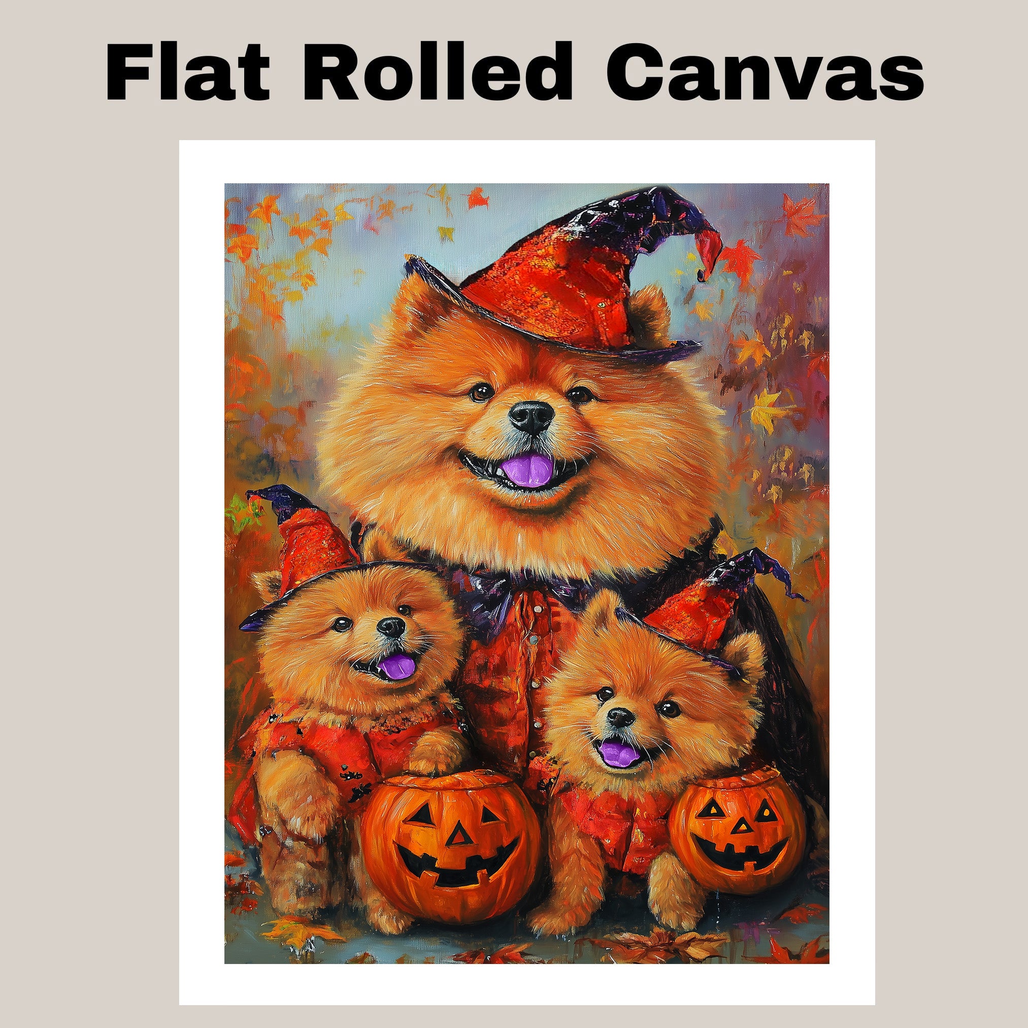 Chow Chow Dog Halloween Canvas Wall Art with Pumpkins Rustic Fall Farmhouse Accent for Autumn Home Decoration on Ready to Hang 1.5" Thick Canvas Wrap, Floating Framed Canvas, Flat Rolled Canvas