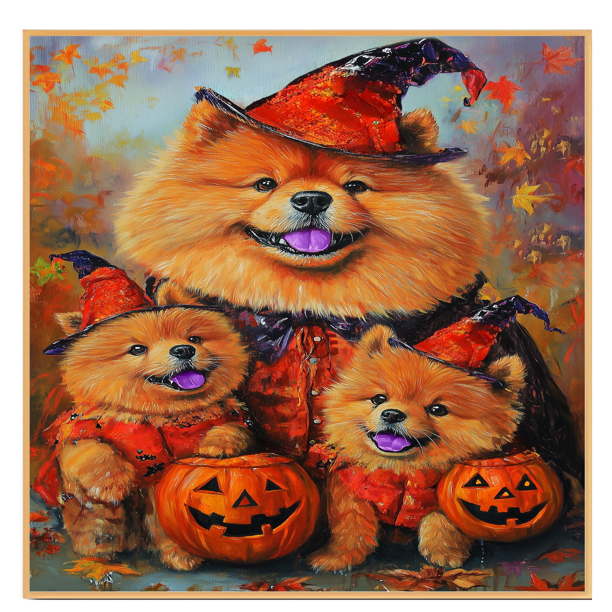 Chow Chow Dog Halloween Canvas Wall Art with Pumpkins Rustic Fall Farmhouse Accent for Autumn Home Decoration on Ready to Hang 1.5" Thick Canvas Wrap, Floating Framed Canvas, Flat Rolled Canvas