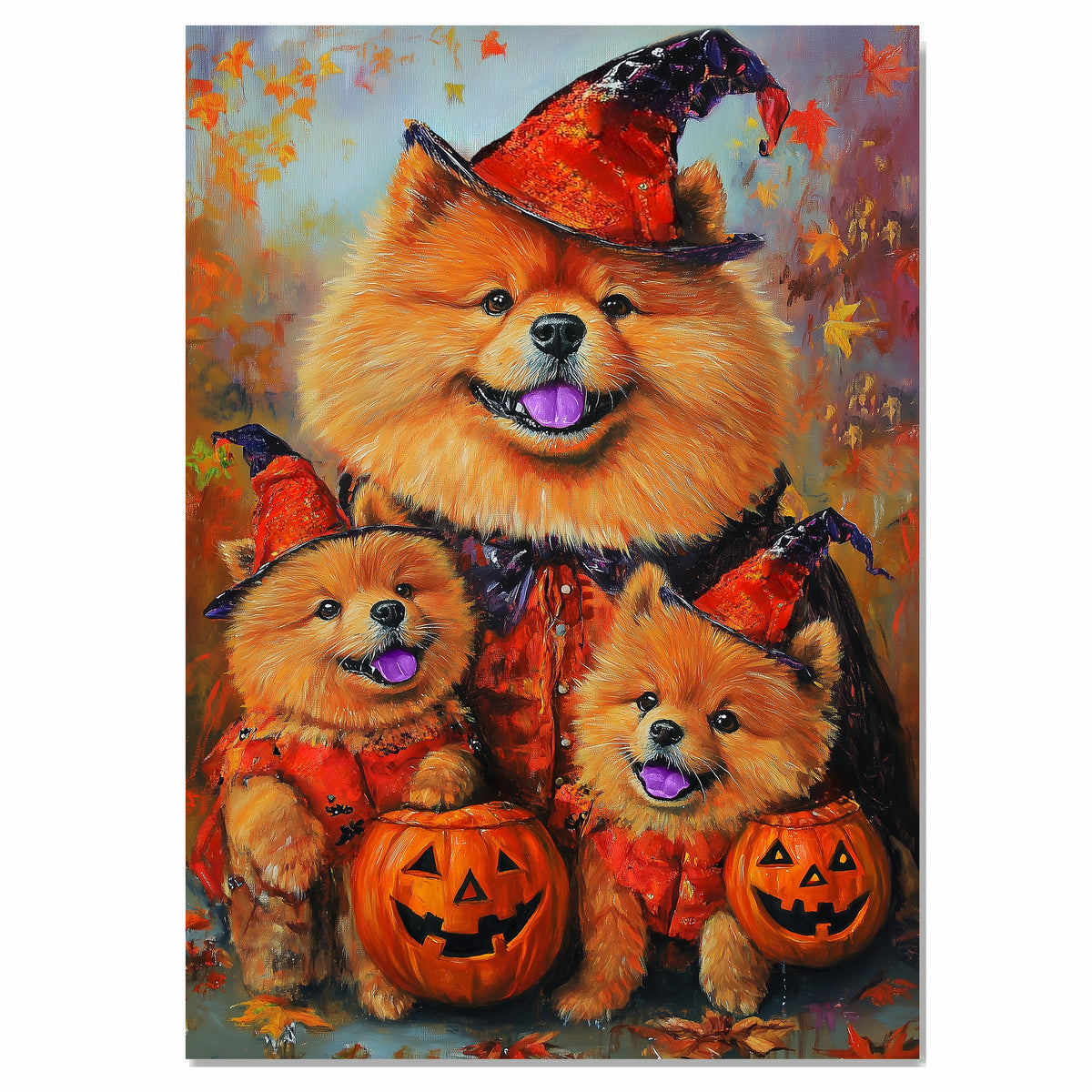 Chow Chow Dog Halloween Canvas Wall Art with Pumpkins Rustic Fall Farmhouse Accent for Autumn Home Decoration on Ready to Hang 1.5" Thick Canvas Wrap, Floating Framed Canvas, Flat Rolled Canvas
