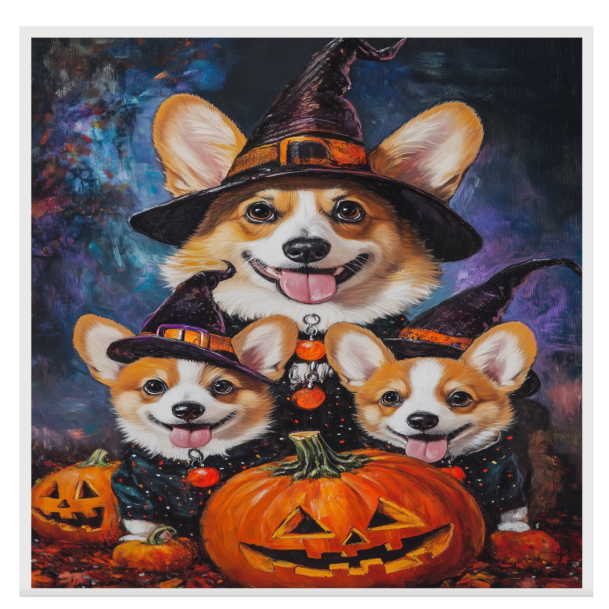 Corgi Dog Halloween Canvas Wall Art with Pumpkins Rustic Fall Accent for Cozy Autumn Homes and Dog Lovers on Ready to Hang 1.5" Thick Canvas Wrap, Floating Framed Canvas, Flat Rolled Canvas