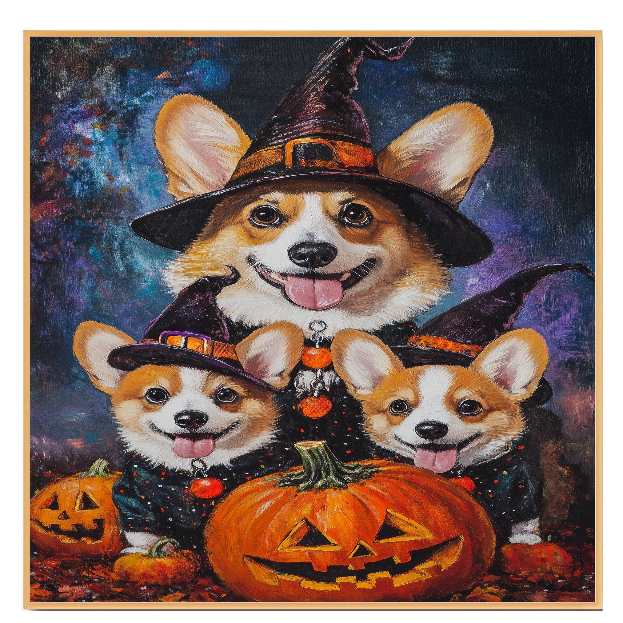 Corgi Dog Halloween Canvas Wall Art with Pumpkins Rustic Fall Accent for Cozy Autumn Homes and Dog Lovers on Ready to Hang 1.5" Thick Canvas Wrap, Floating Framed Canvas, Flat Rolled Canvas