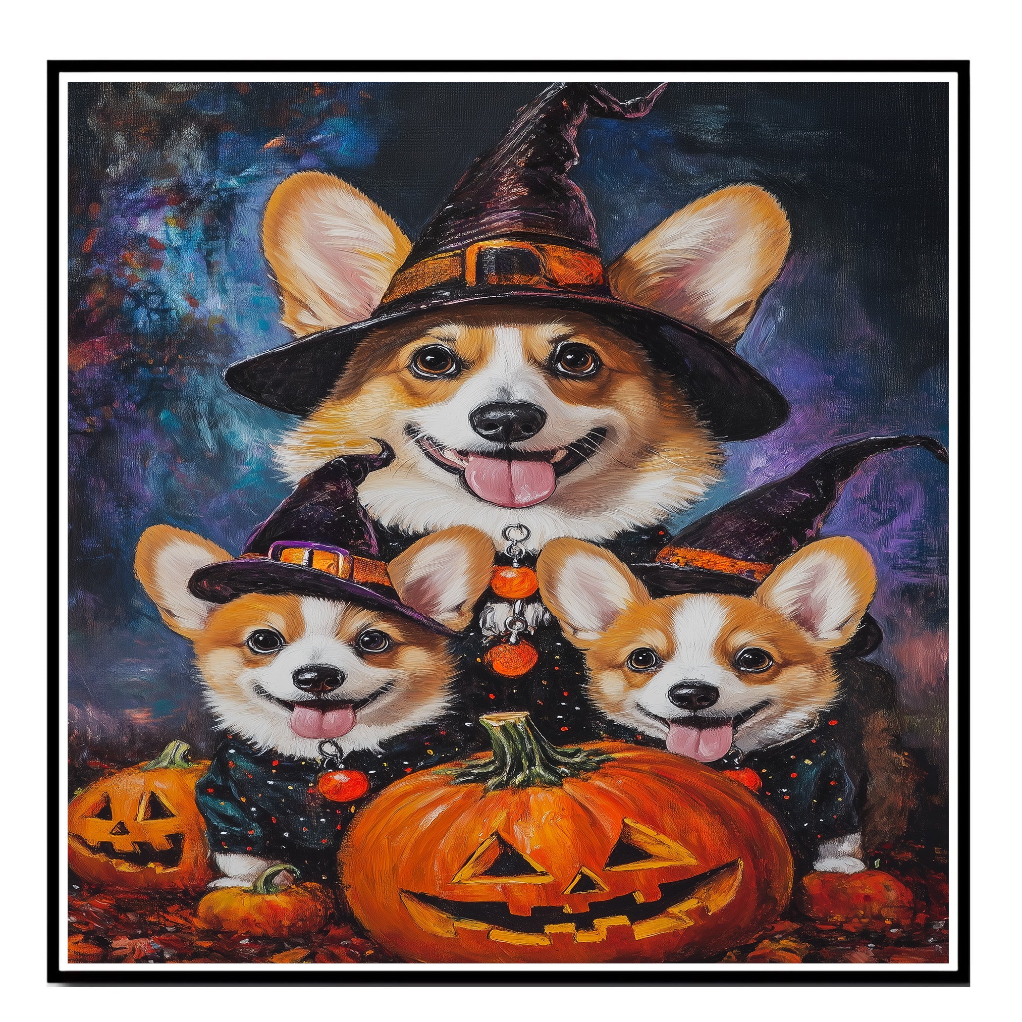 Corgi Dog Halloween Canvas Wall Art with Pumpkins Rustic Fall Accent for Cozy Autumn Homes and Dog Lovers on Ready to Hang 1.5" Thick Canvas Wrap, Floating Framed Canvas, Flat Rolled Canvas