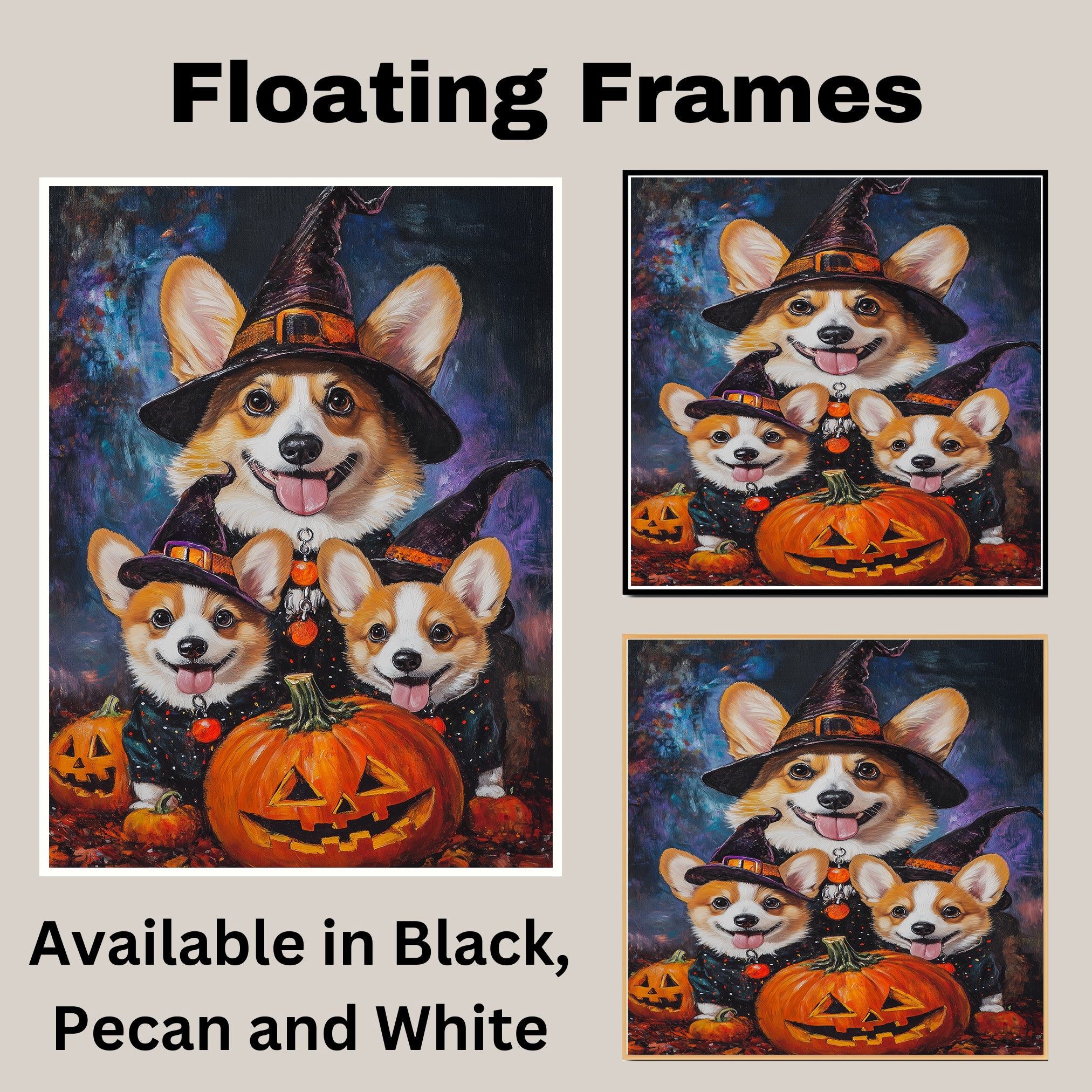Corgi Dog Halloween Canvas Wall Art with Pumpkins Rustic Fall Accent for Cozy Autumn Homes and Dog Lovers on Ready to Hang 1.5" Thick Canvas Wrap, Floating Framed Canvas, Flat Rolled Canvas